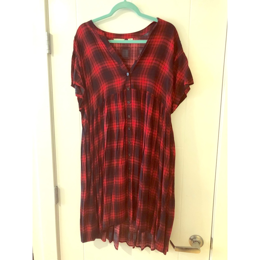 Red and black plaid print dress from Anthropologie